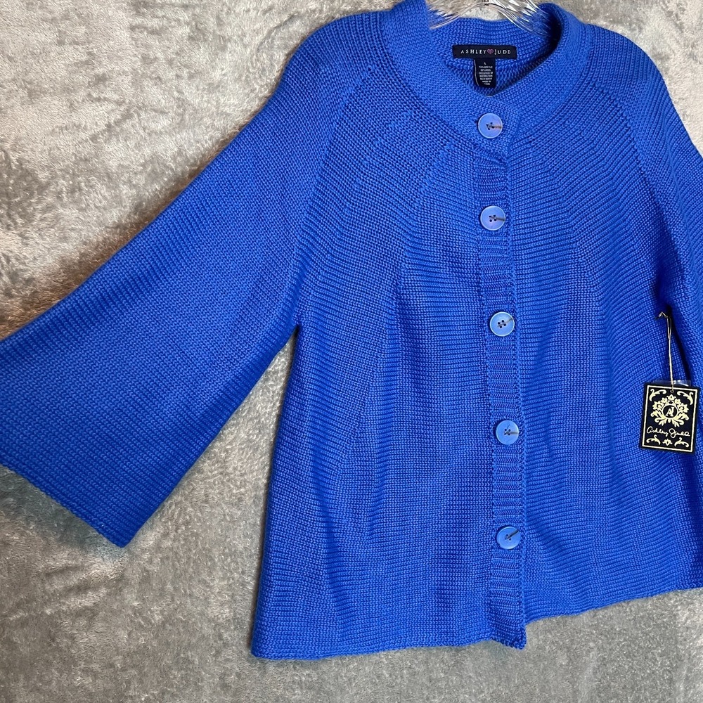 Ashley Judd Women Chunky Knit Capelet Cardigan Sweater L NWT‎ Classic Elegance